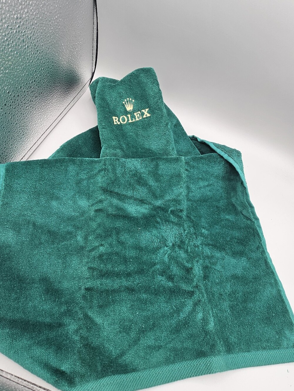 Rolex Golf Towel Velour Soft Cotton Vintage 15" x 26" Bag Clip Green Embroidered - Picture 2 of 7
